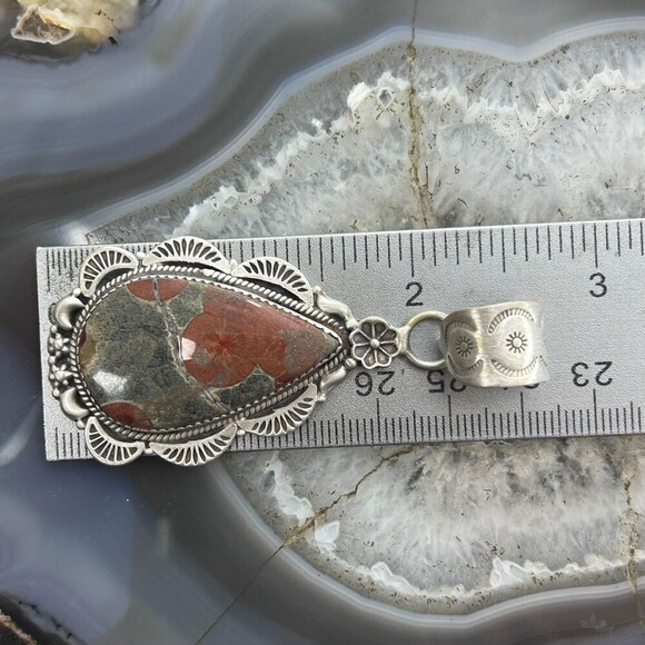 Sterling Silver Southwestern Style Teardrop Peanut Obsidian Pendant For Women - Picture 10 of 10